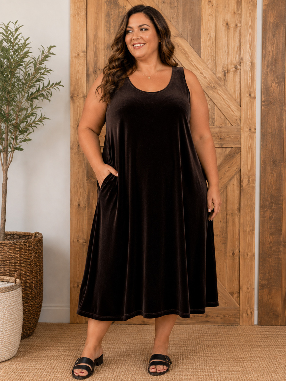 Vintage 220 Hickory Chocolate Velour Sleeveless Maxi Dress Women’s Size 2X